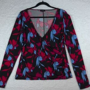 Halogen Black Floral Wrap Blouse